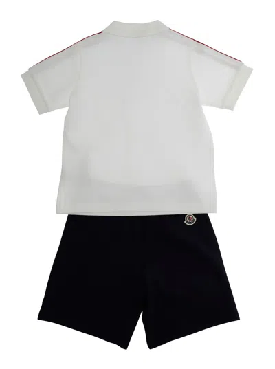 Moncler Multicolor Set Of Polo Shirt And Shorts With Claaaic Collar And Logo Patch On Front And Rear In Cott In White