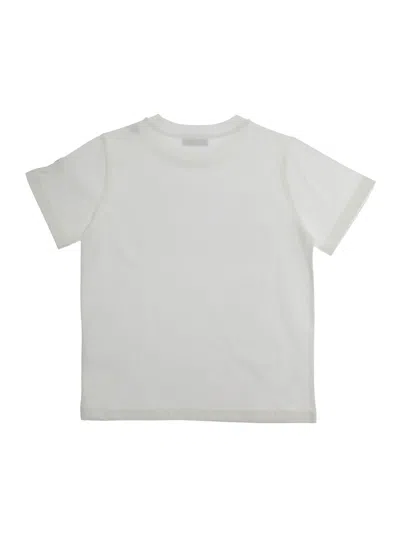 Moncler White T-shirt With Logo Print On The Front And Logo Patch On The Sleeve In Cotton Boy In White