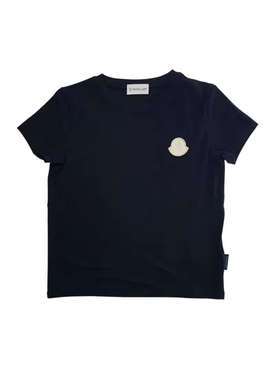 Moncler Blue T-shirt With Patch Logo Applied On The Front In Viscose Girl In Black