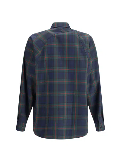 Alexander Mcqueen Classic Tartan Shirt With Metal Buckle Detail And Relaxed Fit In Blue