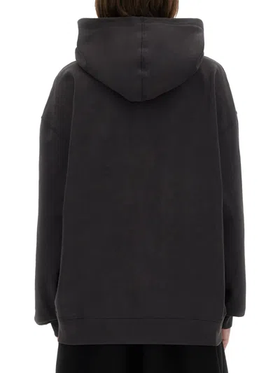 Ganni Oversize Cotton Sweatshirt With Hood And Graphic Print In Black