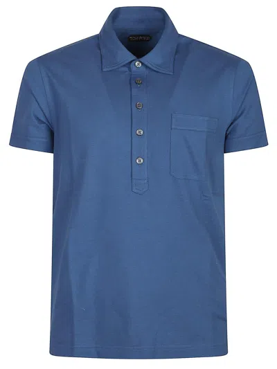 Tom Ford Chest-pocket Cotton Polo Shirt In Blue