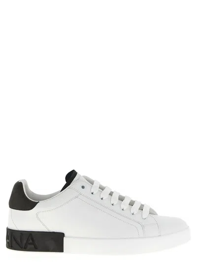 Dolce & Gabbana Portifano Panelled Leather Sneakers In White