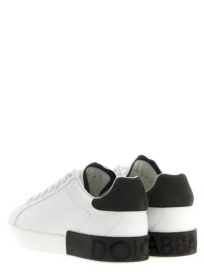 Dolce & Gabbana Portifano Panelled Leather Sneakers In White