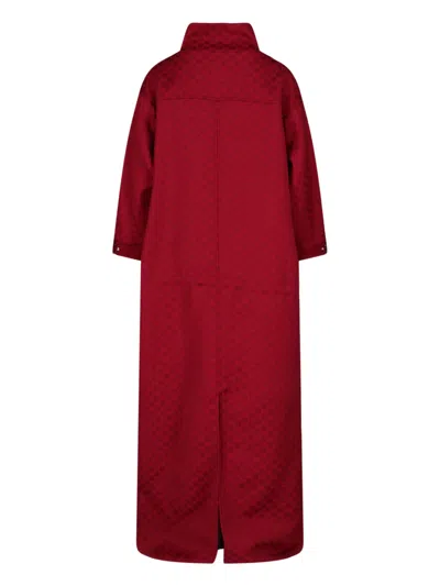 Gucci Monogram High Collar Long Length Jacket In Burgundy