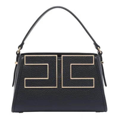 Elisabetta Franchi 'luisa' Black Handbag With Metallic Logo On The Front In Hammered Leather Woman In Black