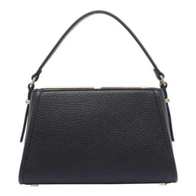 Elisabetta Franchi 'luisa' Black Handbag With Metallic Logo On The Front In Hammered Leather Woman In Black