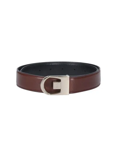 Saint Laurent Adjustable Reversible Belts Metal Buckle In Brown