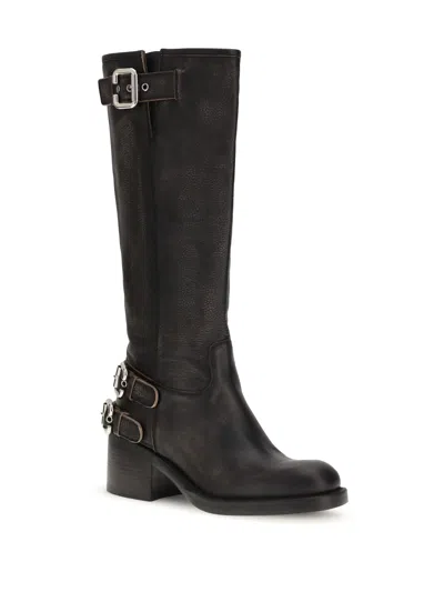 Chloé Dakota Burnished Leather Knee-high Moto Boots In Black