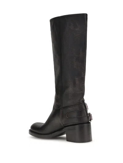 Chloé Dakota Burnished Leather Knee-high Moto Boots In Black