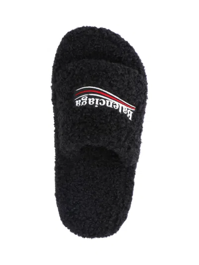 Balenciaga Furry Platform Sliders In Animal Print