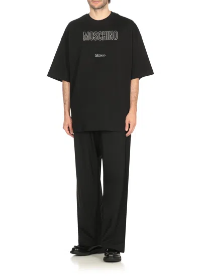 Moschino Crystal Logo Crew Neck T-shirt With Short Sleeves In Black