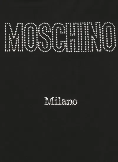 Moschino Crystal Logo Crew Neck T-shirt With Short Sleeves In Black