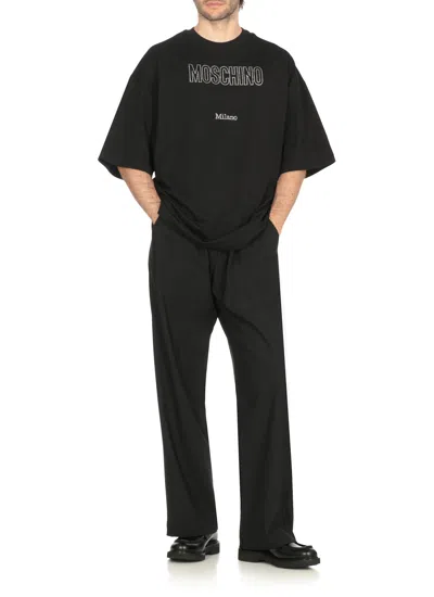 Moschino Crystal Logo Crew Neck T-shirt With Short Sleeves In Black