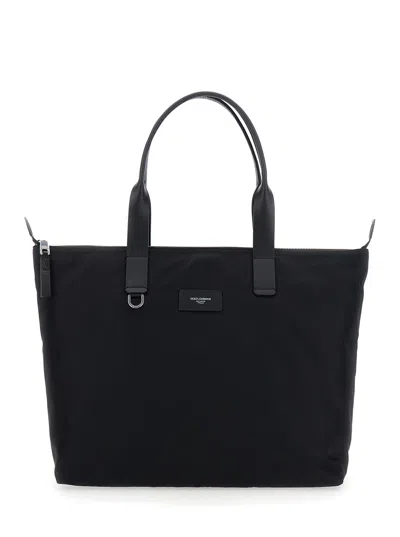 Dolce & Gabbana Zippered Tote Bag With Leather Handles In Black