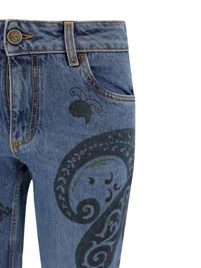 Etro Paisley Print Jeans In Blue