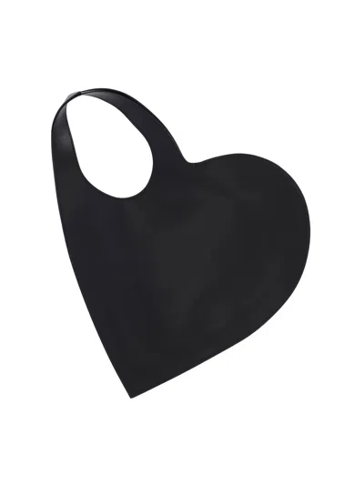 Coperni Women Black Heart Shaped Shoulder Bag With Cut-out On The Handle In Suede Woman In Black