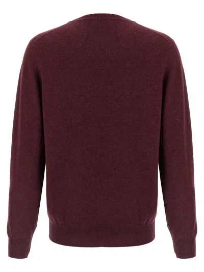 Brunello Cucinelli Ribbed Crewneck Sweater With Soft Texture In Burgundy