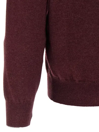 Brunello Cucinelli Ribbed Crewneck Sweater With Soft Texture In Burgundy