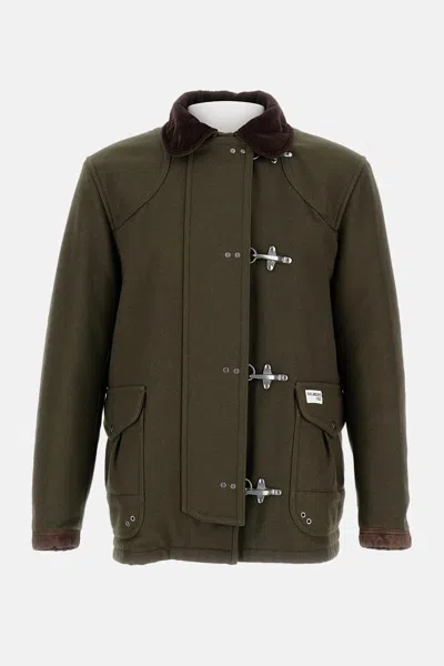 Fay Jacket Wool Blend Contrast Collar In Green