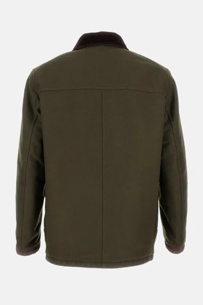 Fay Jacket Wool Blend Contrast Collar In Green