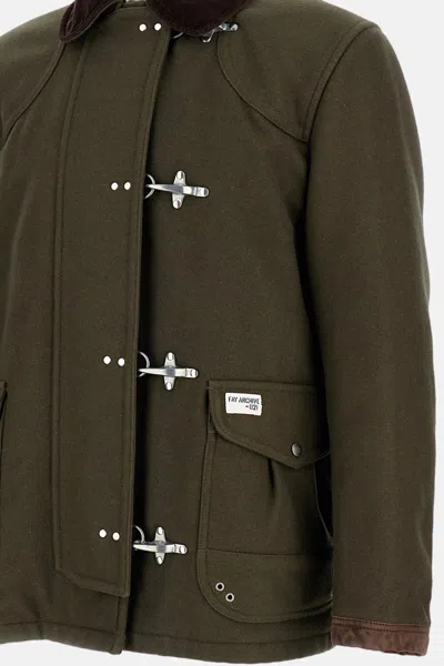 Fay Jacket Wool Blend Contrast Collar In Green