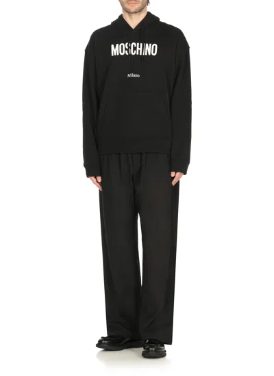 Moschino Cotton Hoodie With Drawstrings And Kangaroo Pocket In Black