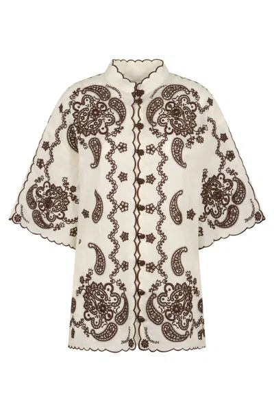Zimmermann Ascension Leather-trimmed Broderie Anglaise Linen Shirt In White