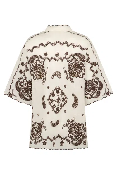 Zimmermann Ascension Leather-trimmed Broderie Anglaise Linen Shirt In White