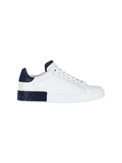 Dolce & Gabbana Portifano Panelled Leather Sneakers In White