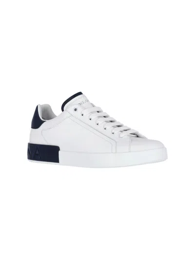 Dolce & Gabbana Portifano Panelled Leather Sneakers In White