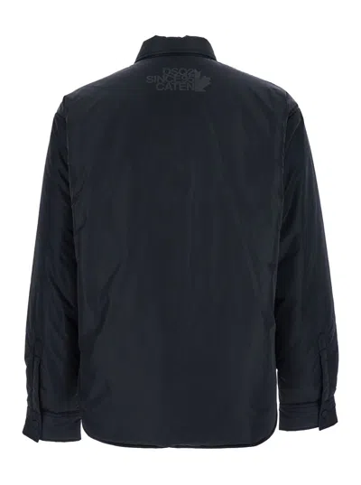 Dsquared2 Black Jacket With Classic Collar And Logo Print On The Rear In Tech Fabric Man In Black