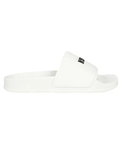 Msgm Logo-embossed Slides In White