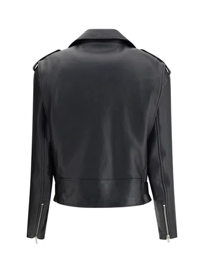 Saint Laurent Belted Leather Zip-up Jacket In Black