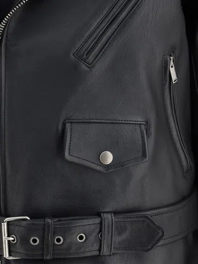 Saint Laurent Belted Leather Zip-up Jacket In Black