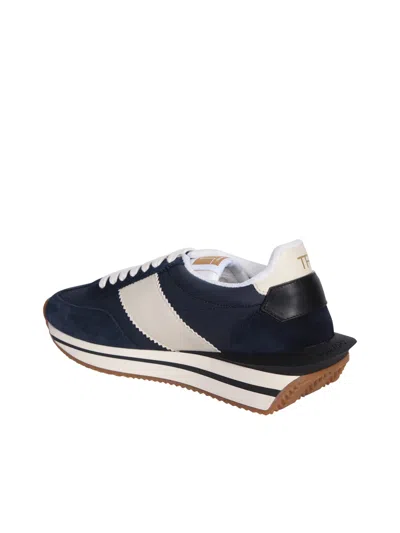 Tom Ford Mens Blue James Logo-print Leather And Suede Low-top Trainers