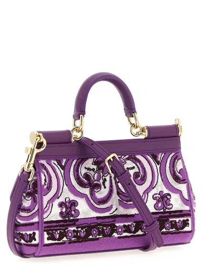 Dolce & Gabbana Small Sicily Leather Handbag In Purple