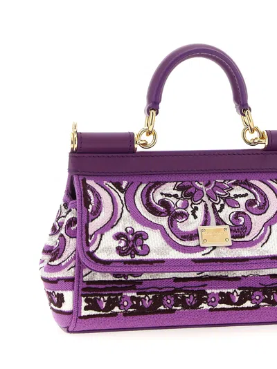 Dolce & Gabbana Small Sicily Leather Handbag In Purple
