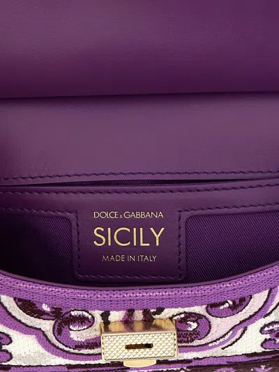 Dolce & Gabbana Small Sicily Leather Handbag In Purple