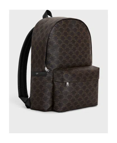 Celine Medium Backpack In Triomphe Canvas And Calfskin Leather In Brown