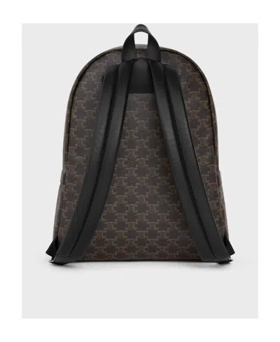 Celine Medium Backpack In Triomphe Canvas And Calfskin Leather In Brown