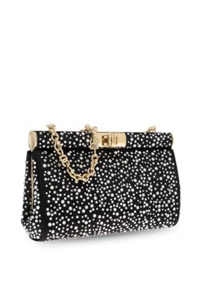 Dolce & Gabbana Small Marlene Rhinestone Embellished Shoulder Bag In Black