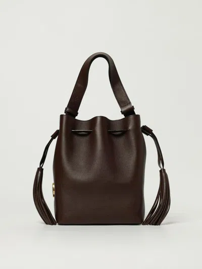 Valentino Borsa A Secchiello Vlogo Signature In Pelle Cioccolato  Donna In Brown