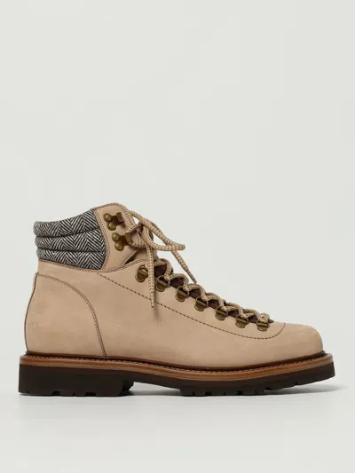 Brunello Cucinelli 'alpine' Ankle Boots Featuring Metal Eyelets In Brown