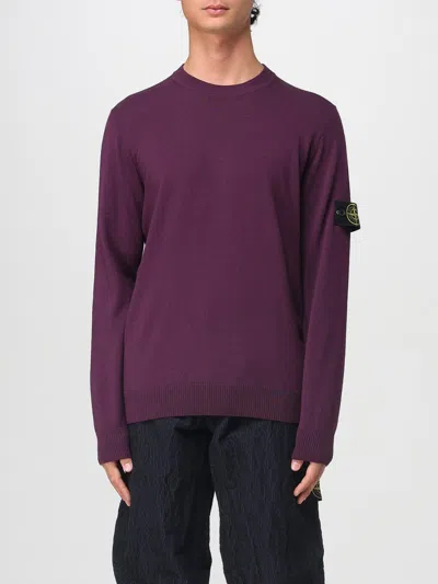 Stone Island Crew Neck Knitwear Sweater In Burgundy