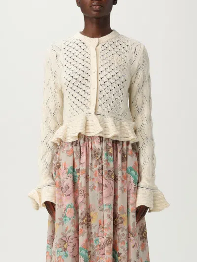 Chloé Latte-colored Crochet Cardigan In Cotton Blend In White