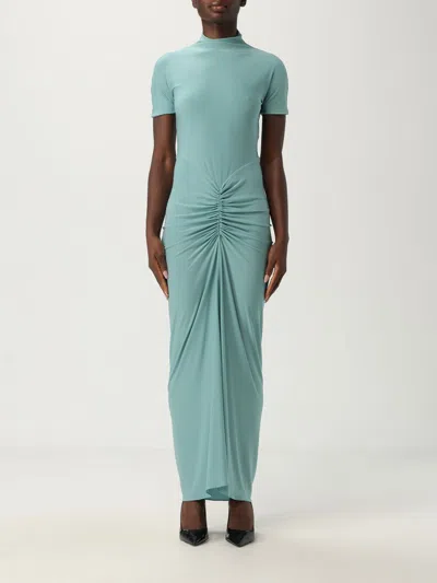 Alaïa Draped Dress Asymmetric Hem In Blue