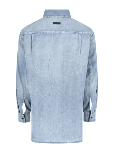 Fear Of God Light Blue Shirt With Faded Denim Effect In Animal Print