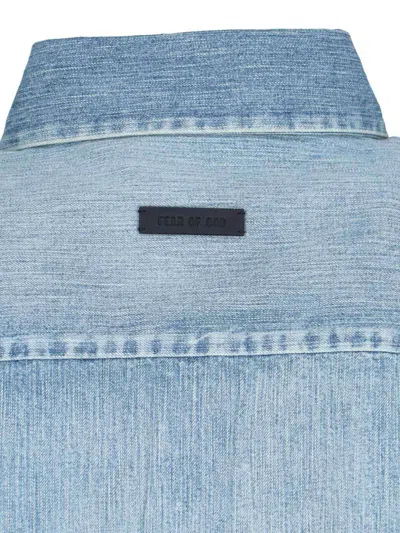 Fear Of God Light Blue Shirt With Faded Denim Effect In Animal Print