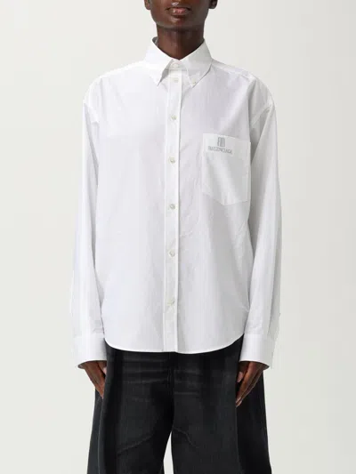 Balenciaga Logo-embroidered Poplin Shirt In White